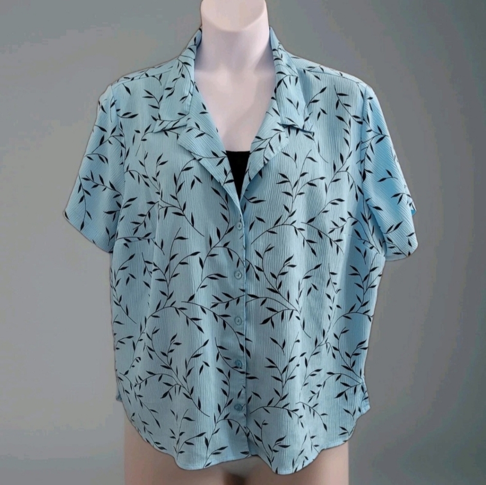 Studio 1940 Top Blouse Women's Size 26/28W  Turquois Blue‎ Black Career Button